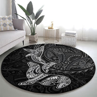 Hawaiian Monk Seal and Whale Round Carpet Kakau Tribal Pattern Grayscale