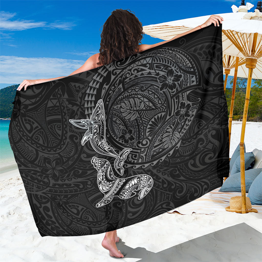 Hawaiian Monk Seal and Whale Sarong Kakau Tribal Pattern Grayscale