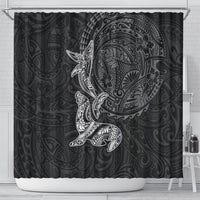 Hawaiian Monk Seal and Whale Shower Curtain Kakau Tribal Pattern Grayscale