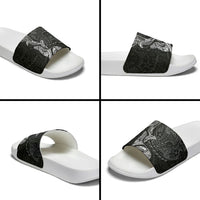 Hawaiian Monk Seal and Whale Slide Sandals Kakau Tribal Pattern Grayscale