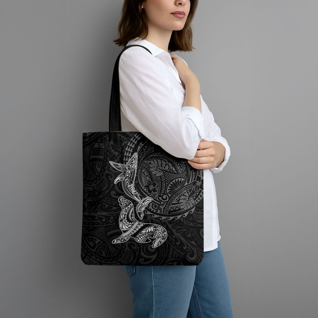 Hawaiian Monk Seal and Whale Tote Bag Kakau Tribal Pattern Grayscale