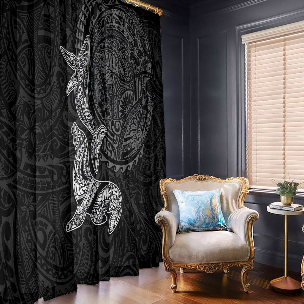 Hawaiian Monk Seal and Whale Window Curtain Kakau Tribal Pattern Grayscale LT03 - Polynesian Pride