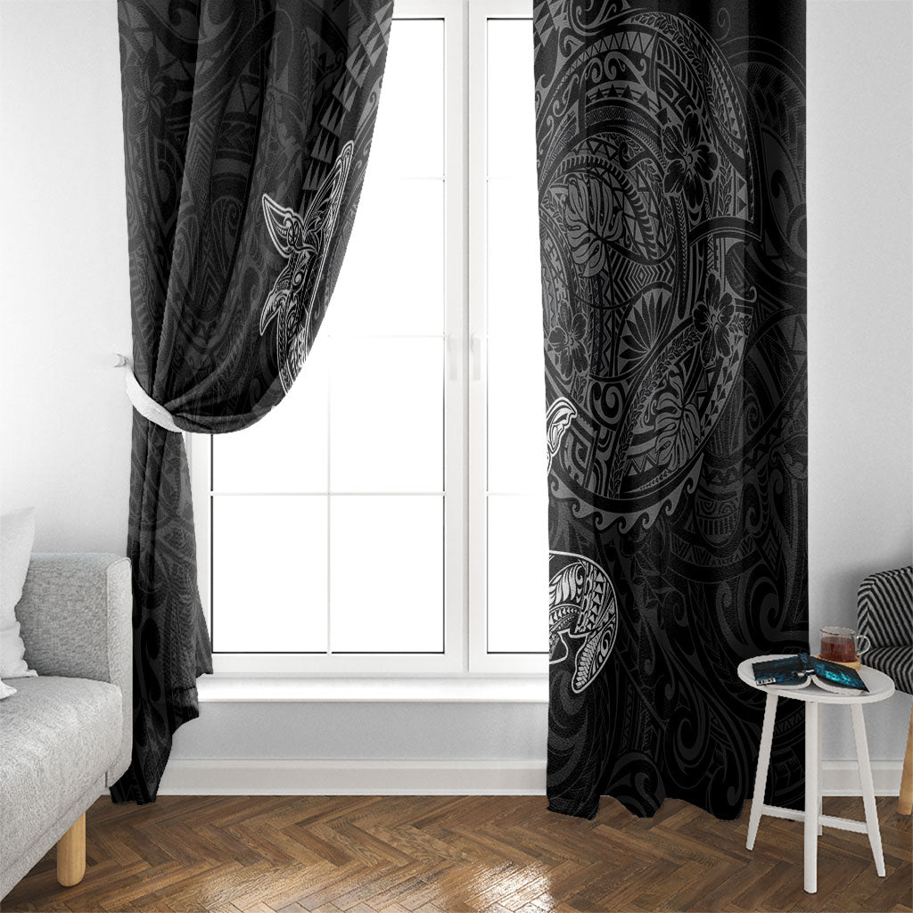 Hawaiian Monk Seal and Whale Window Curtain Kakau Tribal Pattern Grayscale LT03 - Polynesian Pride