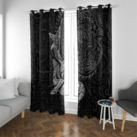 Hawaiian Monk Seal and Whale Window Curtain Kakau Tribal Pattern Grayscale LT03 With Grommets Black - Polynesian Pride