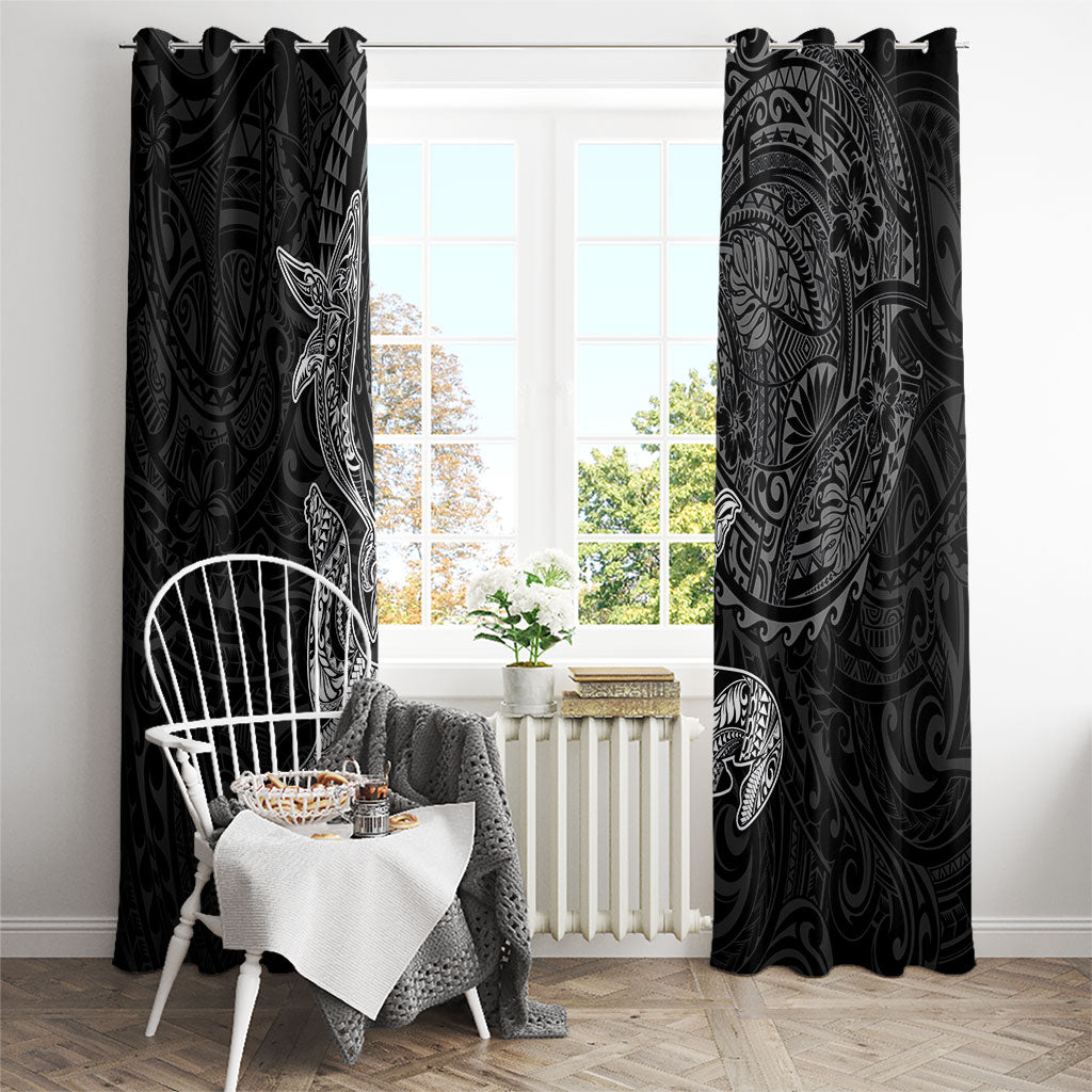 Hawaiian Monk Seal and Whale Window Curtain Kakau Tribal Pattern Grayscale LT03 - Polynesian Pride