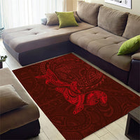 Hawaiian Monk Seal and Whale Area Rug Kakau Tribal Pattern Red Color