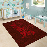 Hawaiian Monk Seal and Whale Area Rug Kakau Tribal Pattern Red Color