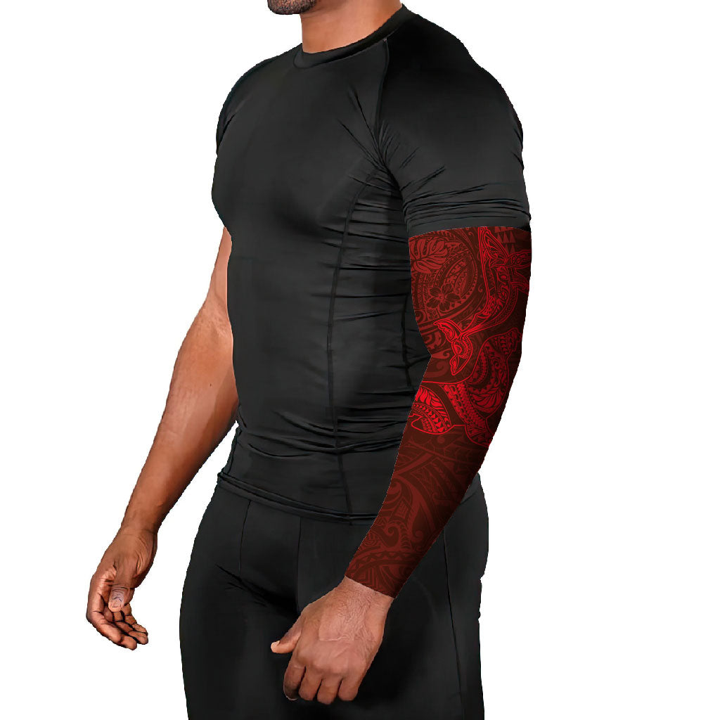 Hawaiian Monk Seal and Whale Arm Sleeves Kakau Tribal Pattern Red Color