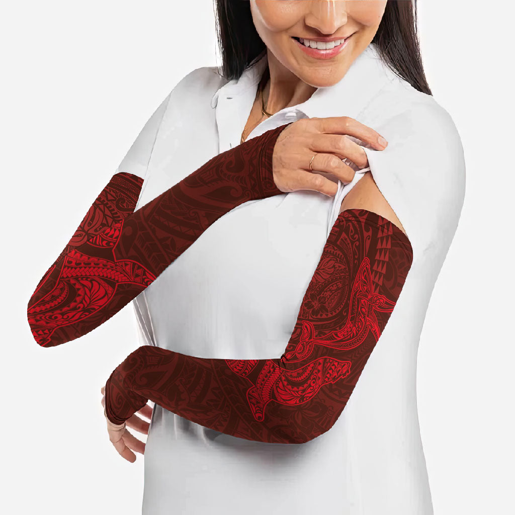 Hawaiian Monk Seal and Whale Arm Sleeves Kakau Tribal Pattern Red Color