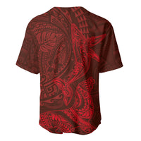 Hawaiian Monk Seal and Whale Baseball Jersey Kakau Tribal Pattern Red Color LT03 - Polynesian Pride