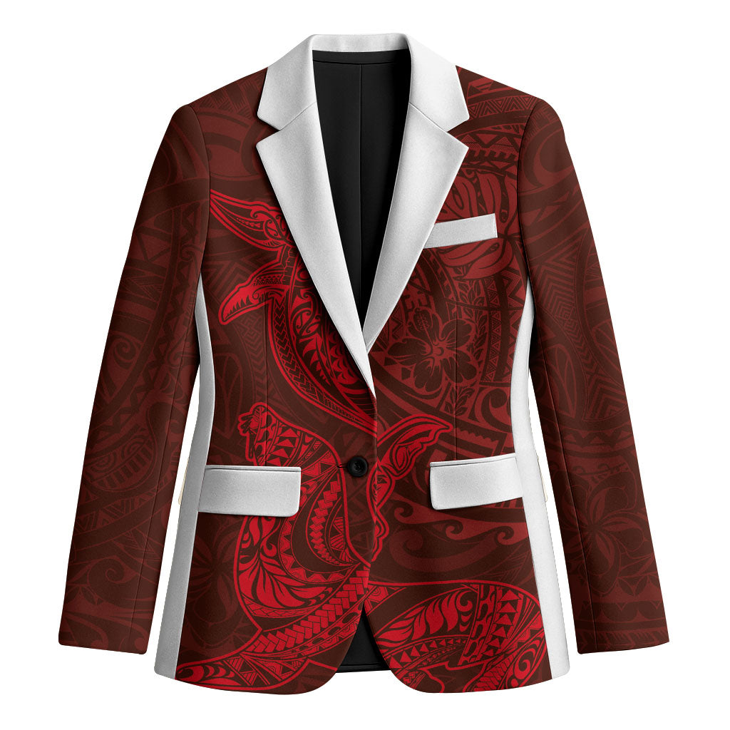 Hawaiian Monk Seal and Whale Blazer Kakau Tribal Pattern Red Color LT03 Unisex Red - Polynesian Pride
