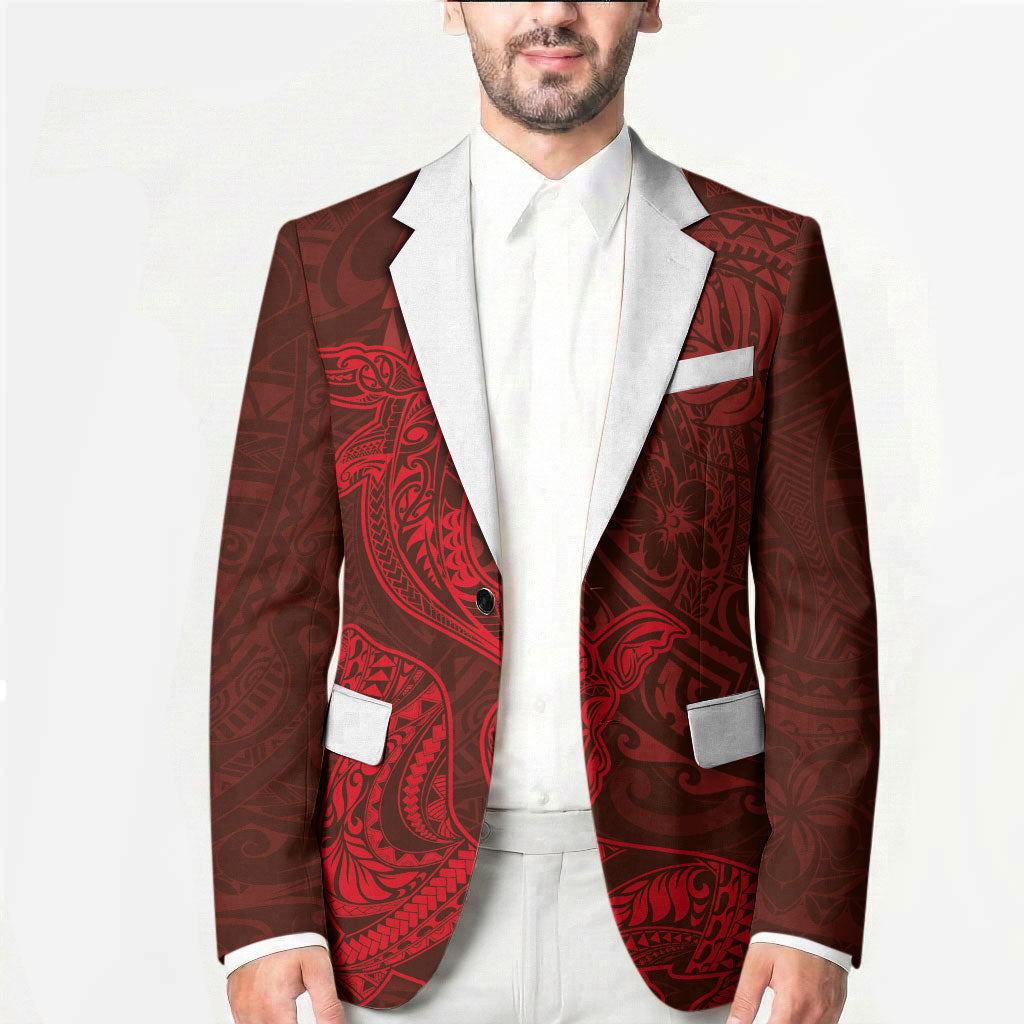 Hawaiian Monk Seal and Whale Blazer Kakau Tribal Pattern Red Color