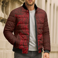 Hawaiian Monk Seal and Whale Bomber Puffer Jacket Kakau Tribal Pattern Red Color