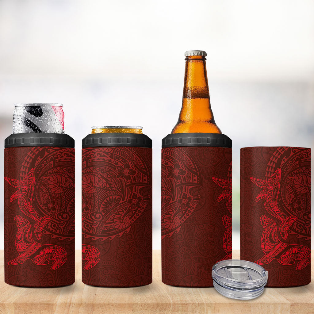 Hawaiian Monk Seal and Whale 4 in 1 Can Cooler Tumbler Kakau Tribal Pattern Red Color LT03 - Polynesian Pride