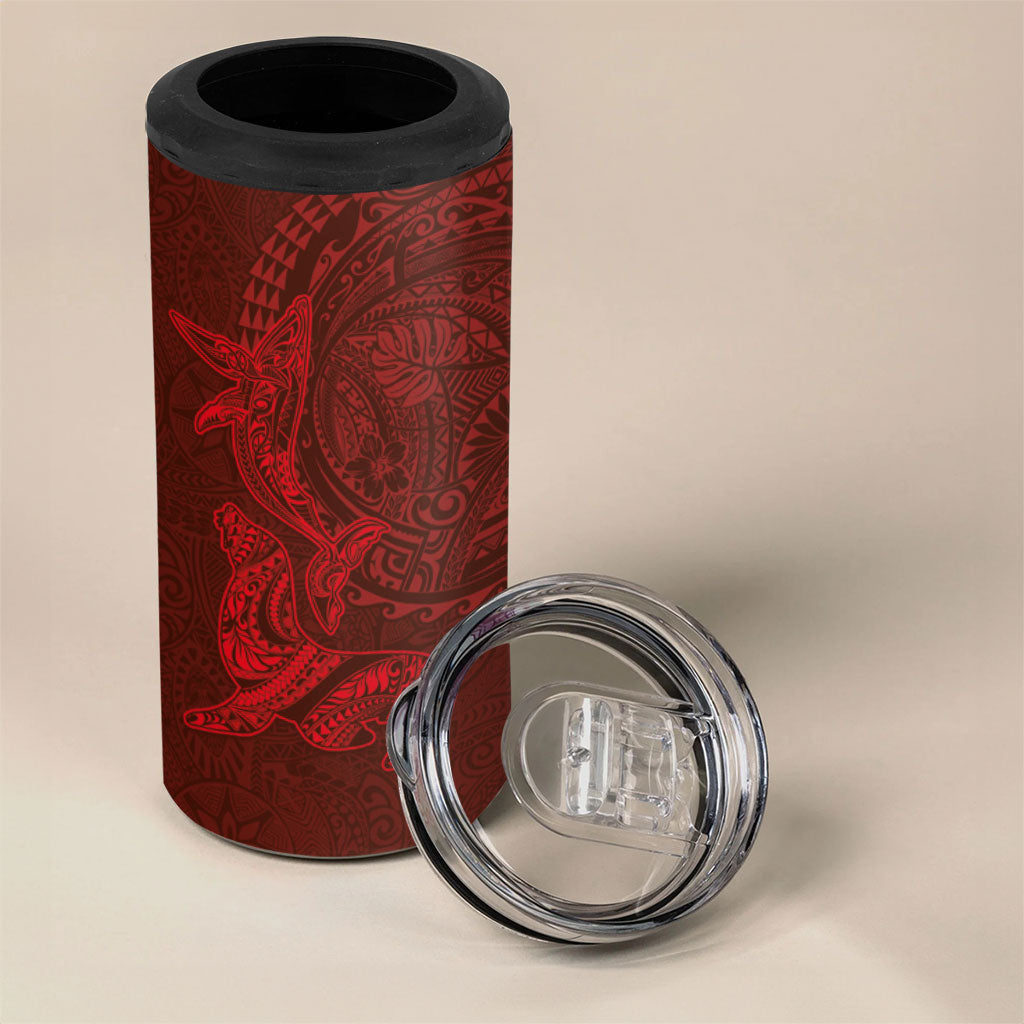 Hawaiian Monk Seal and Whale 4 in 1 Can Cooler Tumbler Kakau Tribal Pattern Red Color LT03 - Polynesian Pride