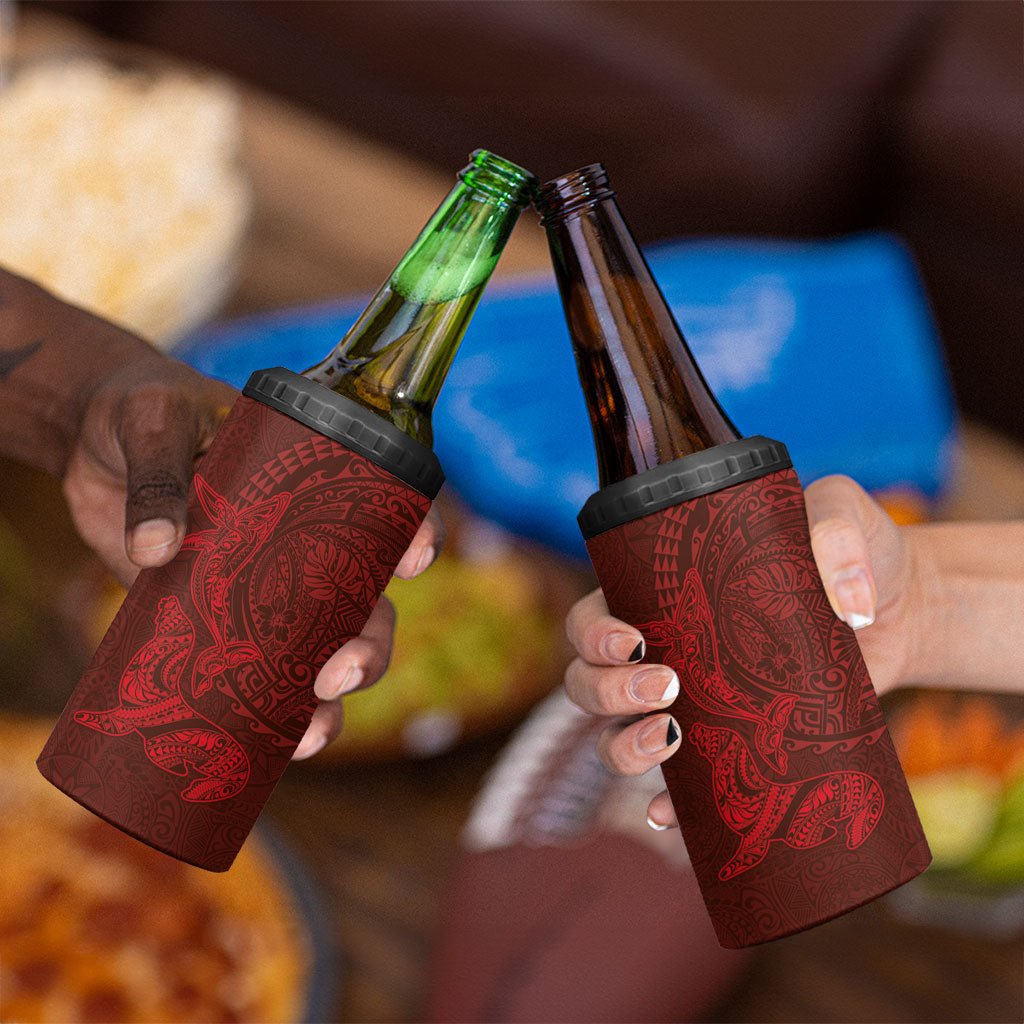 Hawaiian Monk Seal and Whale 4 in 1 Can Cooler Tumbler Kakau Tribal Pattern Red Color LT03 - Polynesian Pride