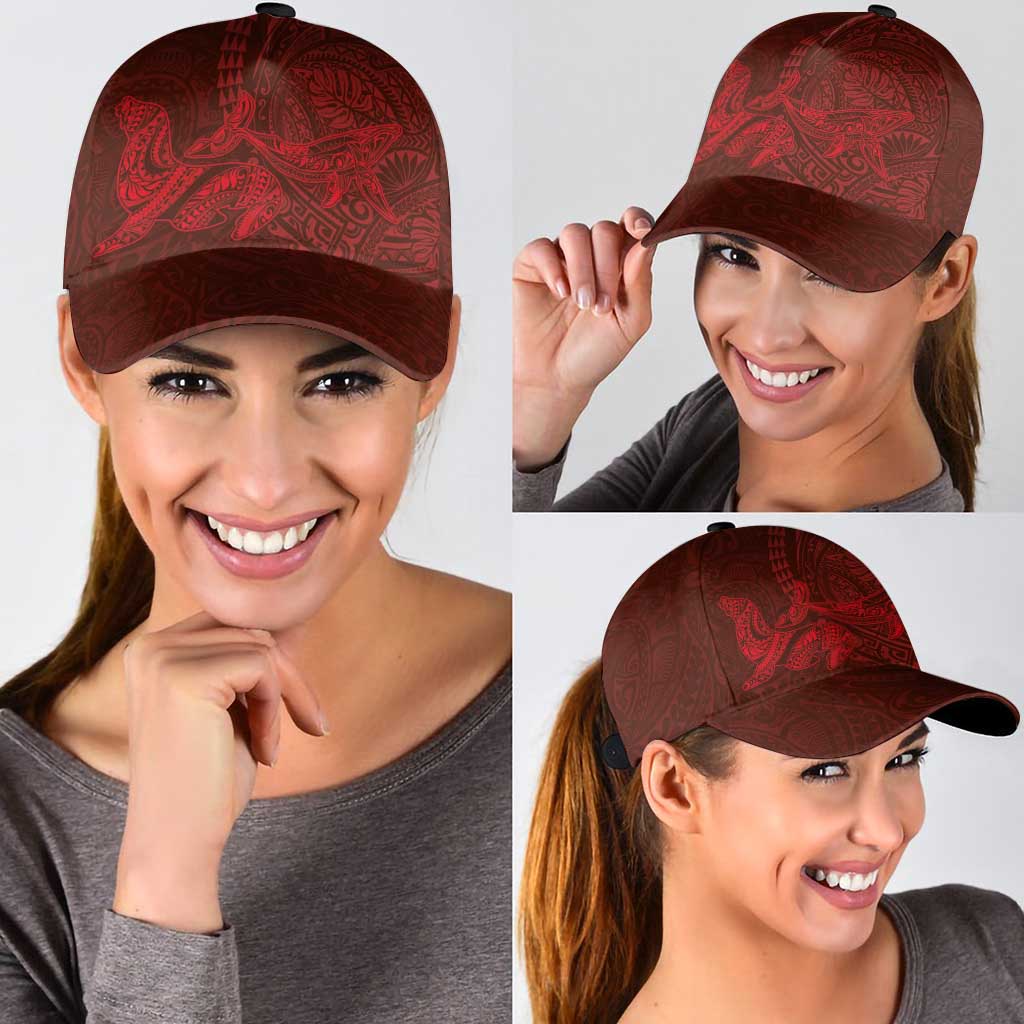 Hawaiian Monk Seal and Whale Classic Cap Kakau Tribal Pattern Red Color
