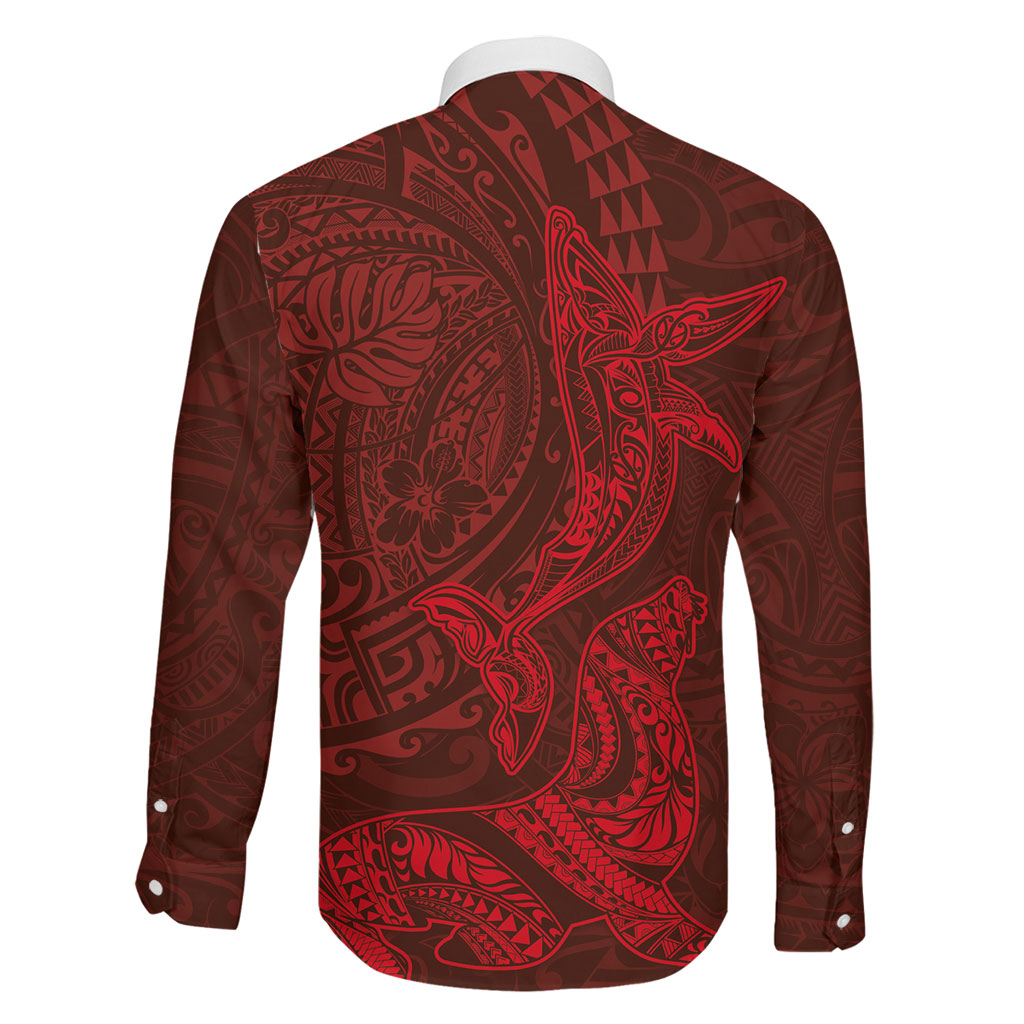 Hawaiian Monk Seal and Whale Family Matching Mermaid Dress and Hawaiian Shirt Kakau Tribal Pattern Red Color LT03 - Polynesian Pride