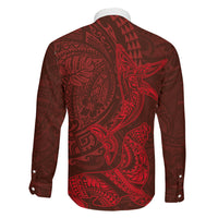 Hawaiian Monk Seal and Whale Family Matching Off Shoulder Maxi Dress and Hawaiian Shirt Kakau Tribal Pattern Red Color LT03 - Polynesian Pride