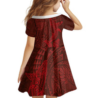 Hawaiian Monk Seal and Whale Family Matching Off Shoulder Short Dress and Hawaiian Shirt Kakau Tribal Pattern Red Color LT03 - Polynesian Pride