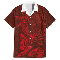 Hawaiian Monk Seal and Whale Family Matching Tank Maxi Dress and Hawaiian Shirt Kakau Tribal Pattern Red Color LT03 Dad's Shirt - Short Sleeve Red - Polynesian Pride