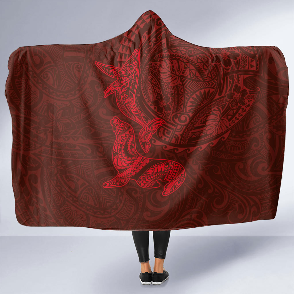 Hawaiian Monk Seal and Whale Hooded Blanket Kakau Tribal Pattern Red Color LT03 One Size Red - Polynesian Pride