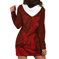 Hawaiian Monk Seal and Whale Hoodie Dress Kakau Tribal Pattern Red Color LT03 - Polynesian Pride