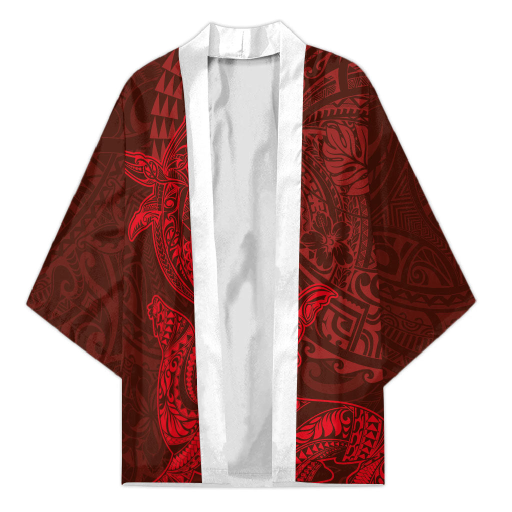Hawaiian Monk Seal and Whale Kimono Kakau Tribal Pattern Red Color LT03 Unisex Red - Polynesian Pride