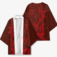 Hawaiian Monk Seal and Whale Kimono Kakau Tribal Pattern Red Color