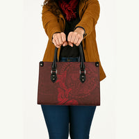 Hawaiian Monk Seal and Whale Leather Bag Kakau Tribal Pattern Red Color