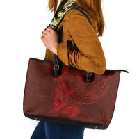 Hawaiian Monk Seal and Whale Leather Tote Bag Kakau Tribal Pattern Red Color