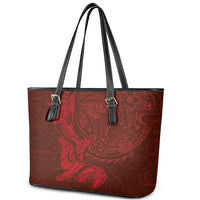 Hawaiian Monk Seal and Whale Leather Tote Bag Kakau Tribal Pattern Red Color