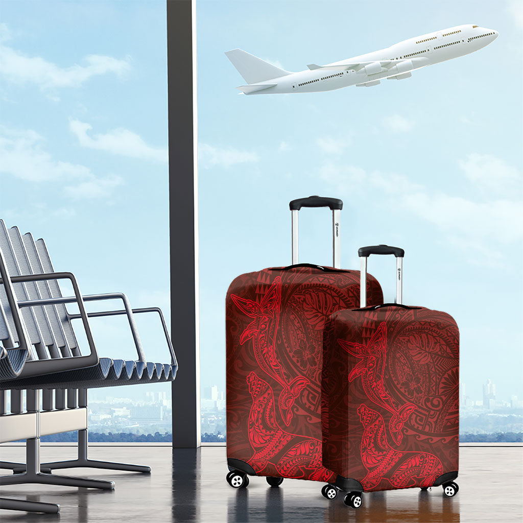 Hawaiian Monk Seal and Whale Luggage Cover Kakau Tribal Pattern Red Color LT03 - Polynesian Pride