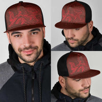 Hawaiian Monk Seal and Whale Mesh Trucker Cap Kakau Tribal Pattern Red Color