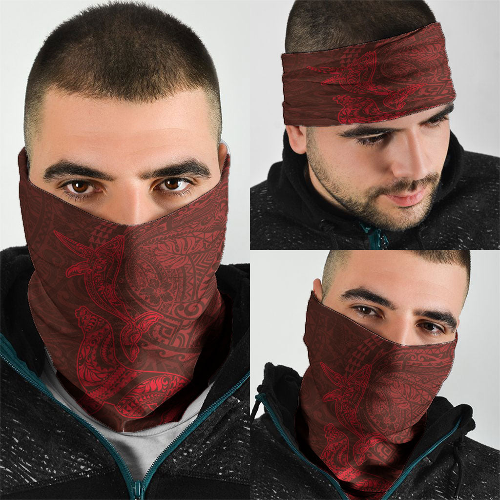 Hawaiian Monk Seal and Whale Neck Gaiter Kakau Tribal Pattern Red Color