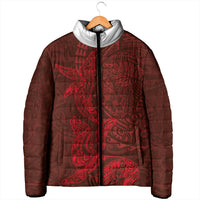 Hawaiian Monk Seal and Whale Padded Jacket Kakau Tribal Pattern Red Color