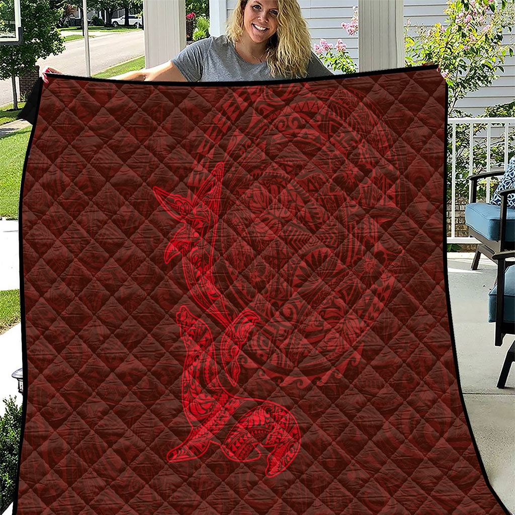 Hawaiian Monk Seal and Whale Quilt Kakau Tribal Pattern Red Color