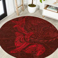 Hawaiian Monk Seal and Whale Round Carpet Kakau Tribal Pattern Red Color LT03 Red - Polynesian Pride