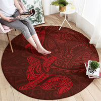 Hawaiian Monk Seal and Whale Round Carpet Kakau Tribal Pattern Red Color LT03 - Polynesian Pride