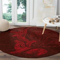 Hawaiian Monk Seal and Whale Round Carpet Kakau Tribal Pattern Red Color LT03 - Polynesian Pride