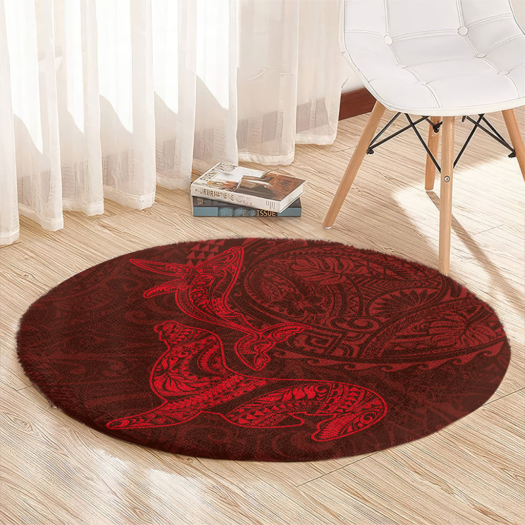 Hawaiian Monk Seal and Whale Round Carpet Kakau Tribal Pattern Red Color LT03 - Polynesian Pride