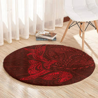 Hawaiian Monk Seal and Whale Round Carpet Kakau Tribal Pattern Red Color LT03 - Polynesian Pride