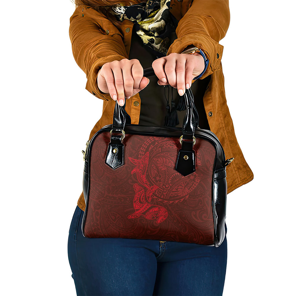 Hawaiian Monk Seal and Whale Shoulder Handbag Kakau Tribal Pattern Red Color LT03 One Size Red - Polynesian Pride