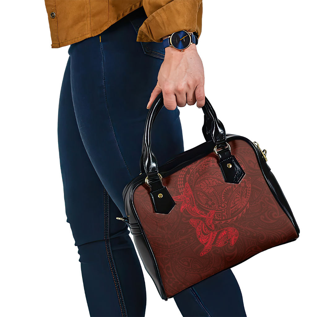 Hawaiian Monk Seal and Whale Shoulder Handbag Kakau Tribal Pattern Red Color LT03 - Polynesian Pride