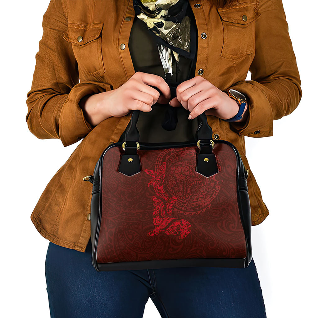 Hawaiian Monk Seal and Whale Shoulder Handbag Kakau Tribal Pattern Red Color LT03 - Polynesian Pride