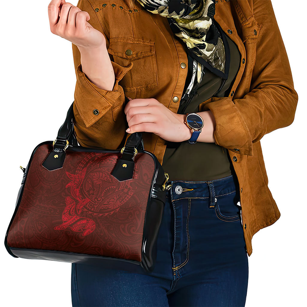 Hawaiian Monk Seal and Whale Shoulder Handbag Kakau Tribal Pattern Red Color LT03 - Polynesian Pride