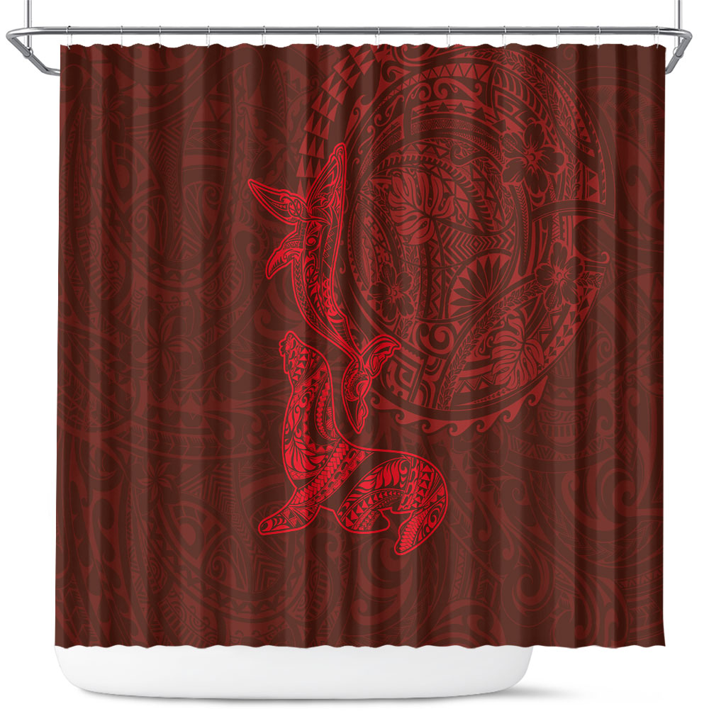 Hawaiian Monk Seal and Whale Shower Curtain Kakau Tribal Pattern Red Color LT03 Red - Polynesian Pride