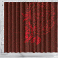 Hawaiian Monk Seal and Whale Shower Curtain Kakau Tribal Pattern Red Color