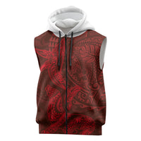 Hawaiian Monk Seal and Whale Sleeveless Zip Hoodie Kakau Tribal Pattern Red Color LT03 Red - Polynesian Pride