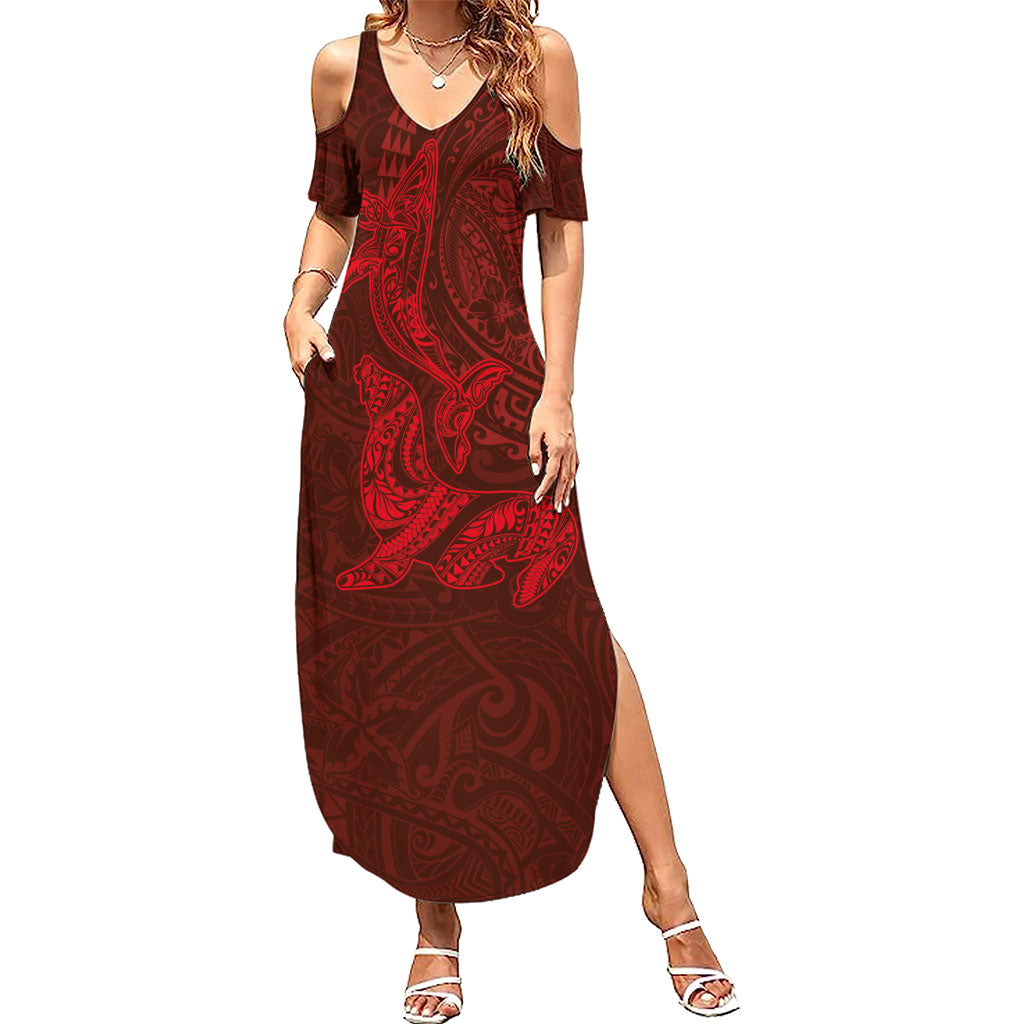 Hawaiian Monk Seal and Whale Summer Maxi Dress Kakau Tribal Pattern Red Color LT03 Women Red - Polynesian Pride